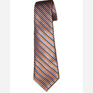 Class Club Silk Tie Orange Blue White Striped Men's Short 55 inches